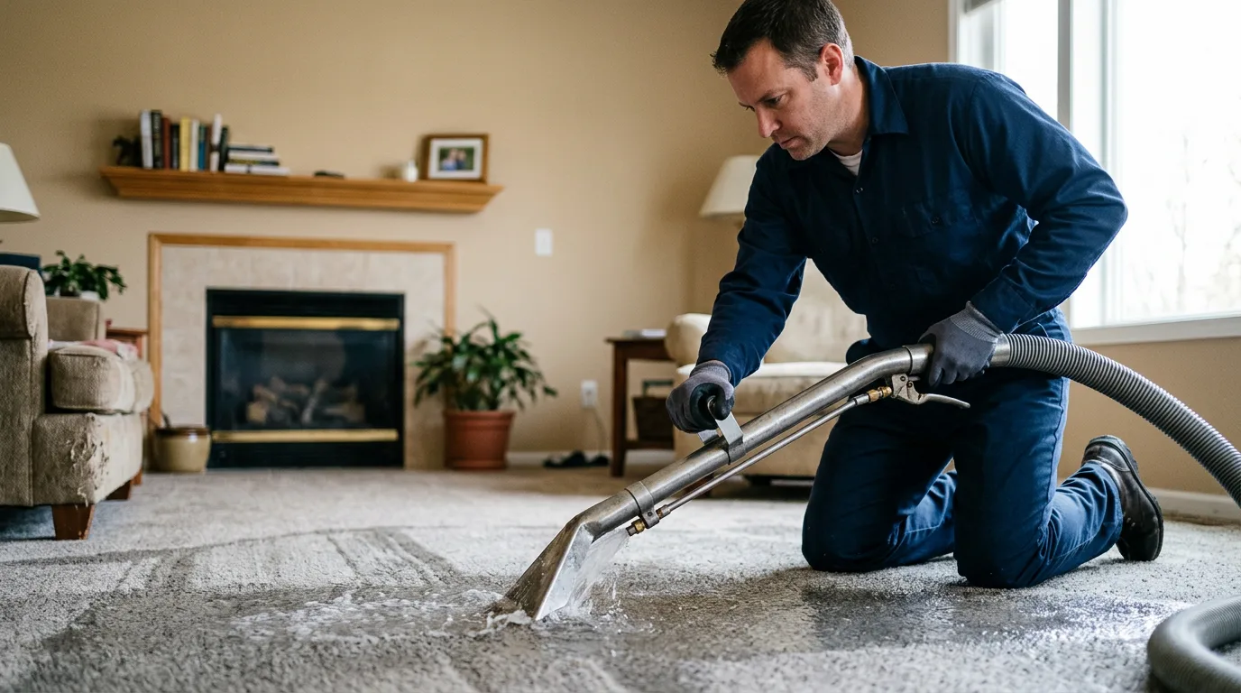 Water damage restoration technician working near Rumford, ME
